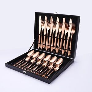 GRAFTON COLLECTION - 16 Pc Rose Gold Stainless Steel Cutlery Set